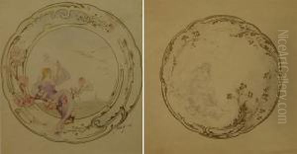 Lot De 43 Etudes Pour Decors D'assiettes De La Manufacture De Sevres - view 1