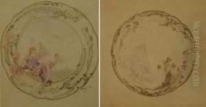Lot De 43 Etudes Pour Decors D'assiettes De La Manufacture De Sevres by Alexis Fournier