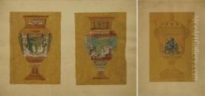 Lot De 16 Etudes De Vases, De Decor Floral, Vases Balustres by Alexis Fournier
