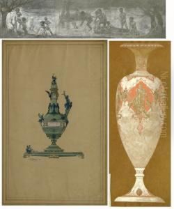 Lot De 9 Etudes De Vases Et De Medaillons