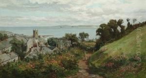 A Coastal Town, Believed To Be In Cornwall, With An Extensive View To The Sea by Robert Fowler