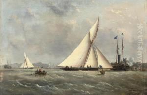 A Big Cutter Approaching The Turning Mark With The Crowded Clubsteamer Beyond
