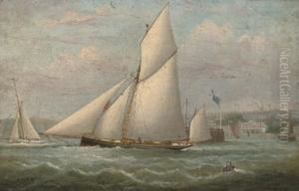 Racing Cutters Tacking Inshore Off Ryde Pier - view 1
