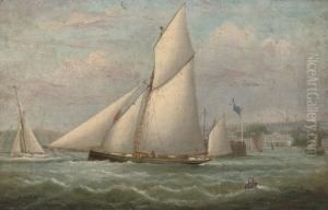 Racing Cutters Tacking Inshore Off Ryde Pier by Arthur Wellington Fowles