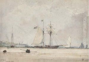 A Large Topsail Schooner Lying At Anchor Off Ryde