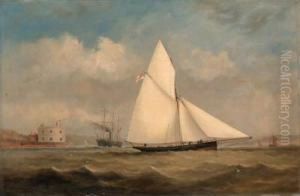 Terpsichore, A Racing Cutter, And A Large Paddle-steamer Off Hurstcastle, On The Solent Terpsichore, A Racing Cutter, And A Large Paddle-steamer Off Hurstcastle, On The Solent