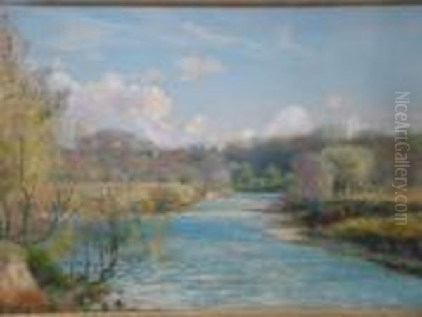 Cattle Watering In A Wooded River Landscape - view 1