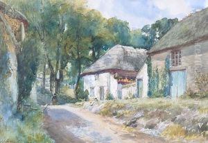 A Village Lane With Thatched Cottages by Charles James Fox