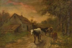 Cows On A Country Road. by Robert Atkinson Fox