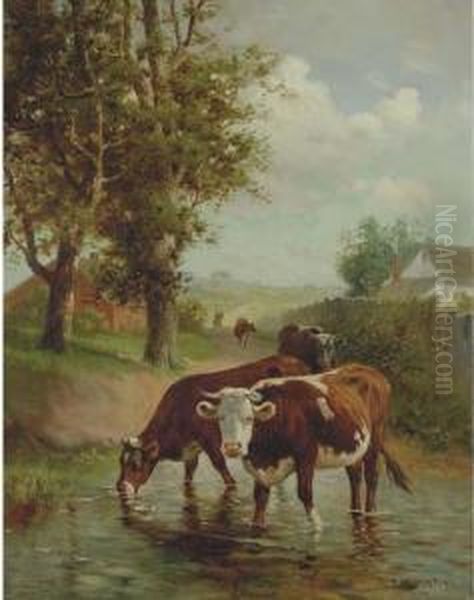 Cows In A Rural Landscape In A Riverbed - view 1