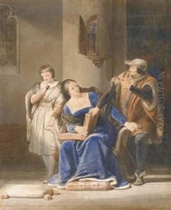 Une Femme Assise Lisant Un Livre Pres D'un Garcon Debout by Alexandre Evariste Fragonard
