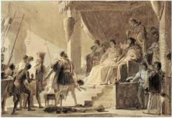 Christophe Colomb Presentant A 
Ferdinand Et Isabelle D'espagne Ses Trouvailles D'amerique - view 1