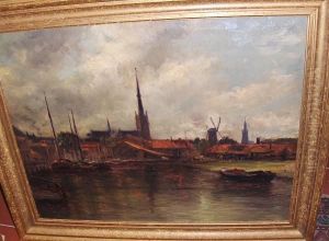 Dutch Canal Scene by Pierre Desire Eugene Franc Lamy