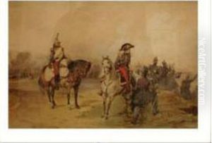 Deux Officiers A Cheval. Etat Major Du Duc D'aumale
