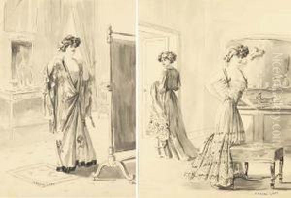 Femme Vetue D'une Robe Chinoise Se Regardant Dans Un Miroir - view 1