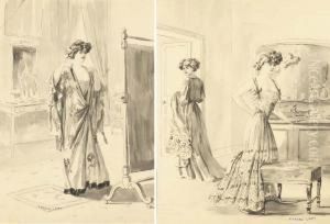Femme Vetue D'une Robe Chinoise Se Regardant Dans Un Miroir by Pierre Desire Eugene Franc Lamy
