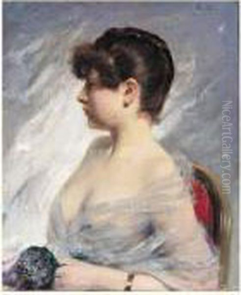 Jeune Femme Au Bouquet De Violettes - view 1