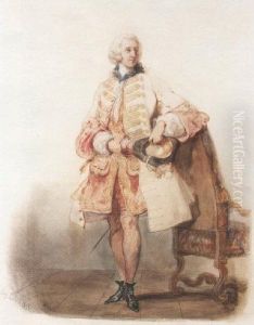 Standing Young Man Elegantly Dressed In An Eighteenth Century Fashion by Pierre Desire Eugene Franc Lamy