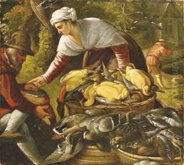 Peasants Plucking Ducks By A Wood, A Hunter Beyond - view 1