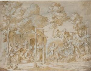 An Allegory Of Autumn: With Scenes Of Harvesting Wheat, Soaking Of Hops And Beer-making by Paolo Fiammingo
