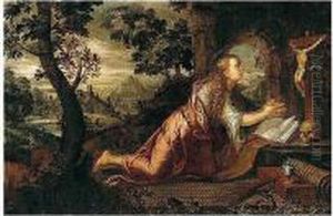 The Penitent Magdalene In An Extensive River Landscape by Paolo Fiammingo