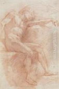 A Male Nude Sleeping, Seated And In Profile To The Right by Baldassarre Franceschini