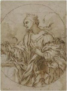 A Woman Contemplating A Skull by Baldassarre Franceschini