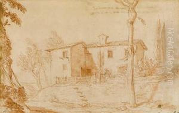 A Farmhouse In Tuscany With A Woman At A Well - view 1