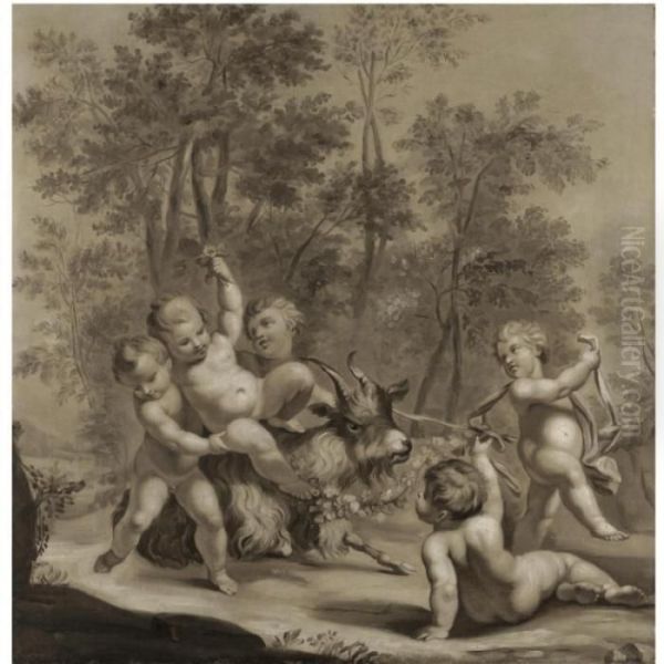 Five Cherubs Playing With A Goat In A Wood - view 1