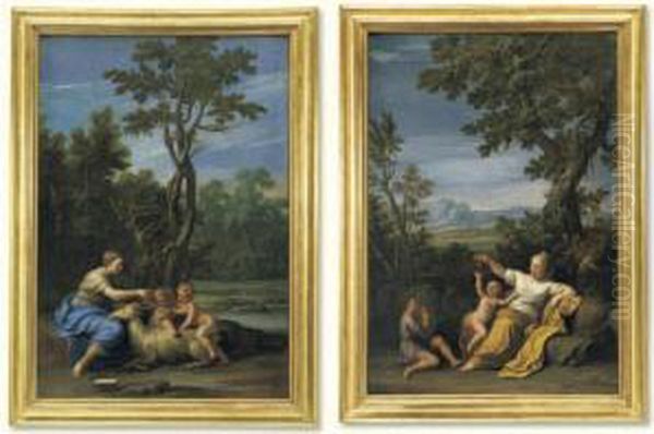 Pastoral Scene With A Maiden
Offering Cherries To A Child; Pastoral Scene With A Young Mother,
Frolicking Children And A Goat - view 1