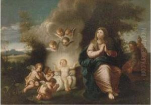 The Holy Family With The Infant Christ Being Adored By Putti