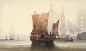 Fishermen Mooring In A Calm by Count Alexandre Thomas Francia