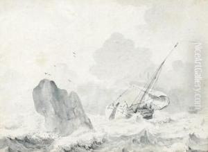 Sailing Vesselon A Choppy Sea by Francois Louis Thomas Francia