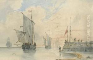 Chasse-maree (fishing Luggers) Making Sail, Off Calais