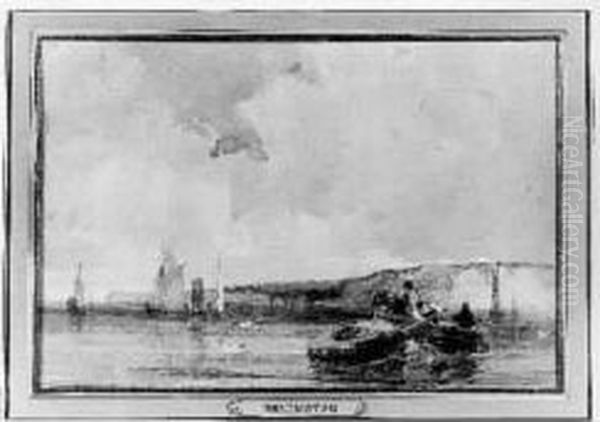 Bateaux Et Pecheurs Au Pied D'une Falaise - view 1