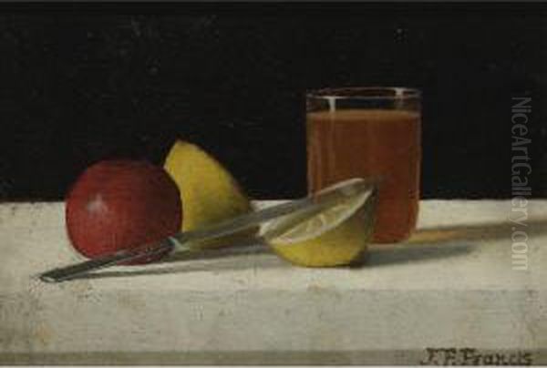 Table Arrangement With Apple, Lemon, Glass And Knife - view 1