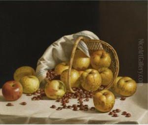 Still Life: Yellow Apples And Chestnuts Spilling From Abasket by John Francis