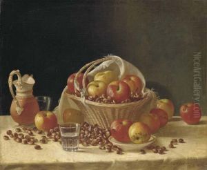 Still Life With Apples, A Basket And Chestnuts