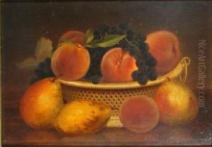 Pears, Peaches And Grapes In A Woven Basket