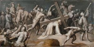 Grisaille With Christ On The Way To Golgotha. by Ambrosius Francken I