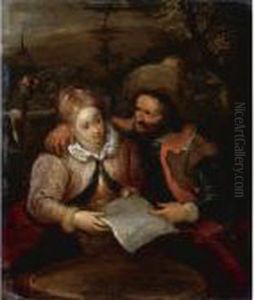 A Young Lady And A Cavalier Holding A Letter A Young Lady And A Cavalier Holding A Letter