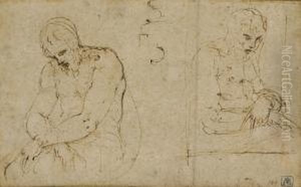 Deux Etudes Pour Un Christ Aux
Liens (recto); Croquis Architecturaux Et Christ (?) En Gloire Entoure De
Deux Figures (verso) - view 1