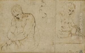 Deux Etudes Pour Un Christ Aux 
Liens (recto); Croquis Architecturaux Et Christ (?) En Gloire Entoure De
 Deux Figures (verso)
