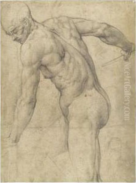 A Male Nude Holding A Dagger,
With A Subsidiary Sketch Of A Woman And Child At The Right Corner - view 1