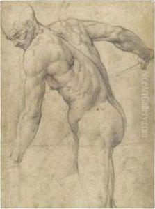 A Male Nude Holding A Dagger, 
With A Subsidiary Sketch Of A Woman And Child At The Right Corner
