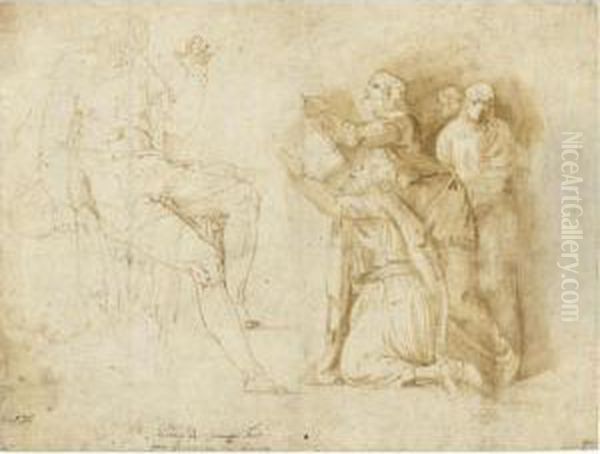 Recto And Verso: Figures Copied 
From Polidoro Da Caravaggio's Facade Decorations
 Of The Palazzo Milesi Rome - view 1