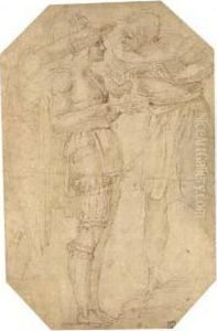 Three Figures In Discussion by Battista Franco