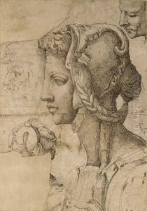 An Ideal Female Head In Profile To The Left, After Michelangelo, With Other Head Studies by Battista Franco