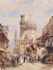 A Lively Street In Kairo by Friedrich Frank
