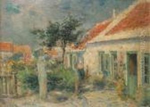Farmer's Wife Near Farmhouse by Lucien Frank
